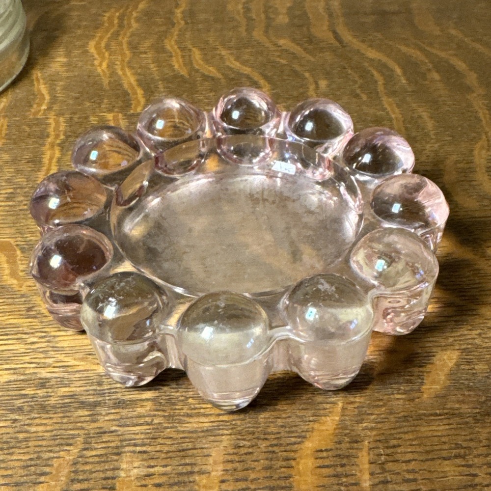 Vintage Boopie Bubble Glass Ashtray Trinket Dish Nova Pattern Lite Pink Tone 5"